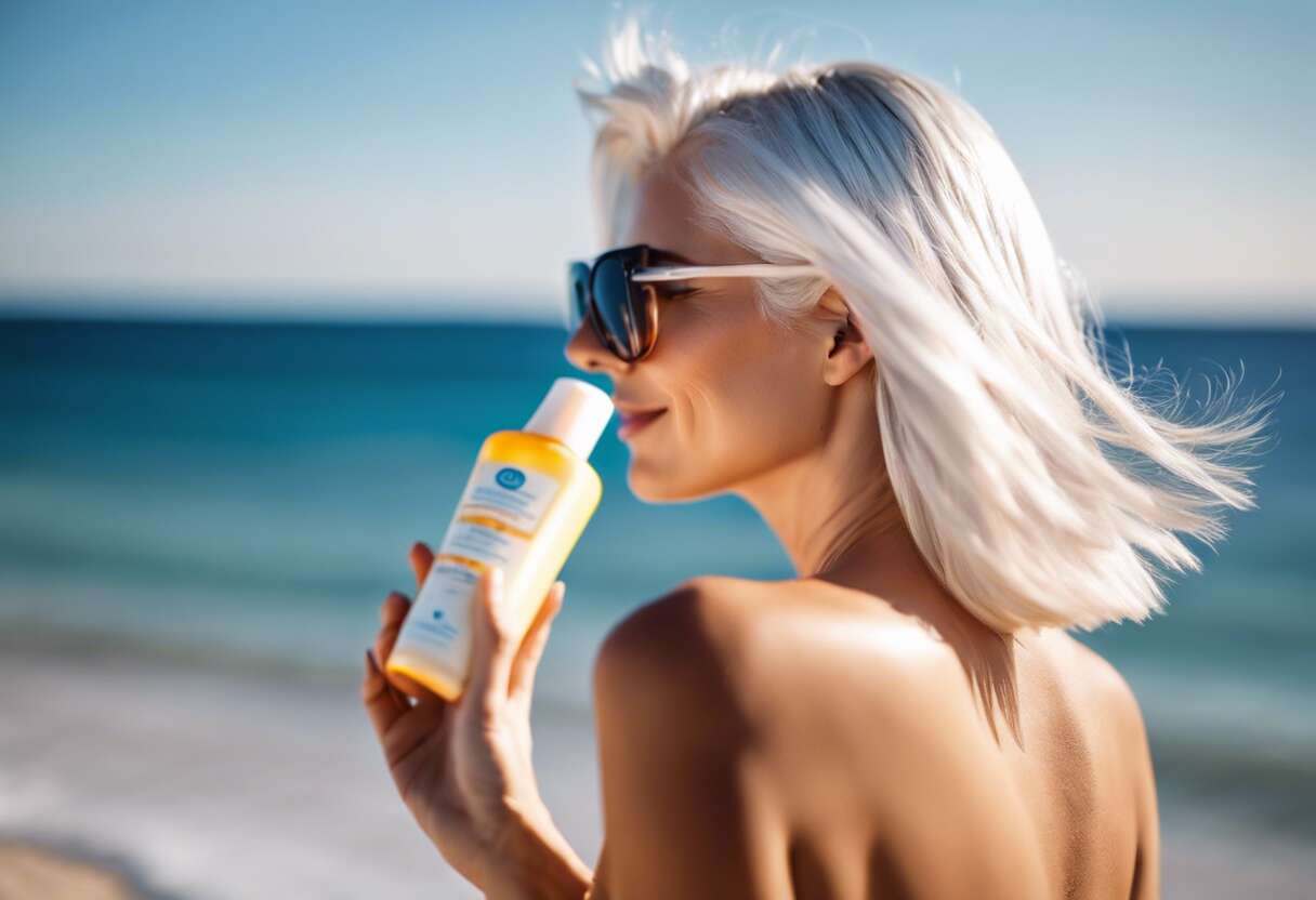 L'application efficace d'une protection solaire sur les cheveux blancs