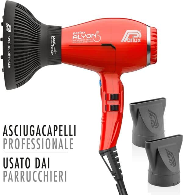 Parlux Pack Alyon avec diffuseur MagicSense, sèche-cheveux professionnel avec ions négatifs, puissant et léger, fabriqué en Italie, couleur rouge