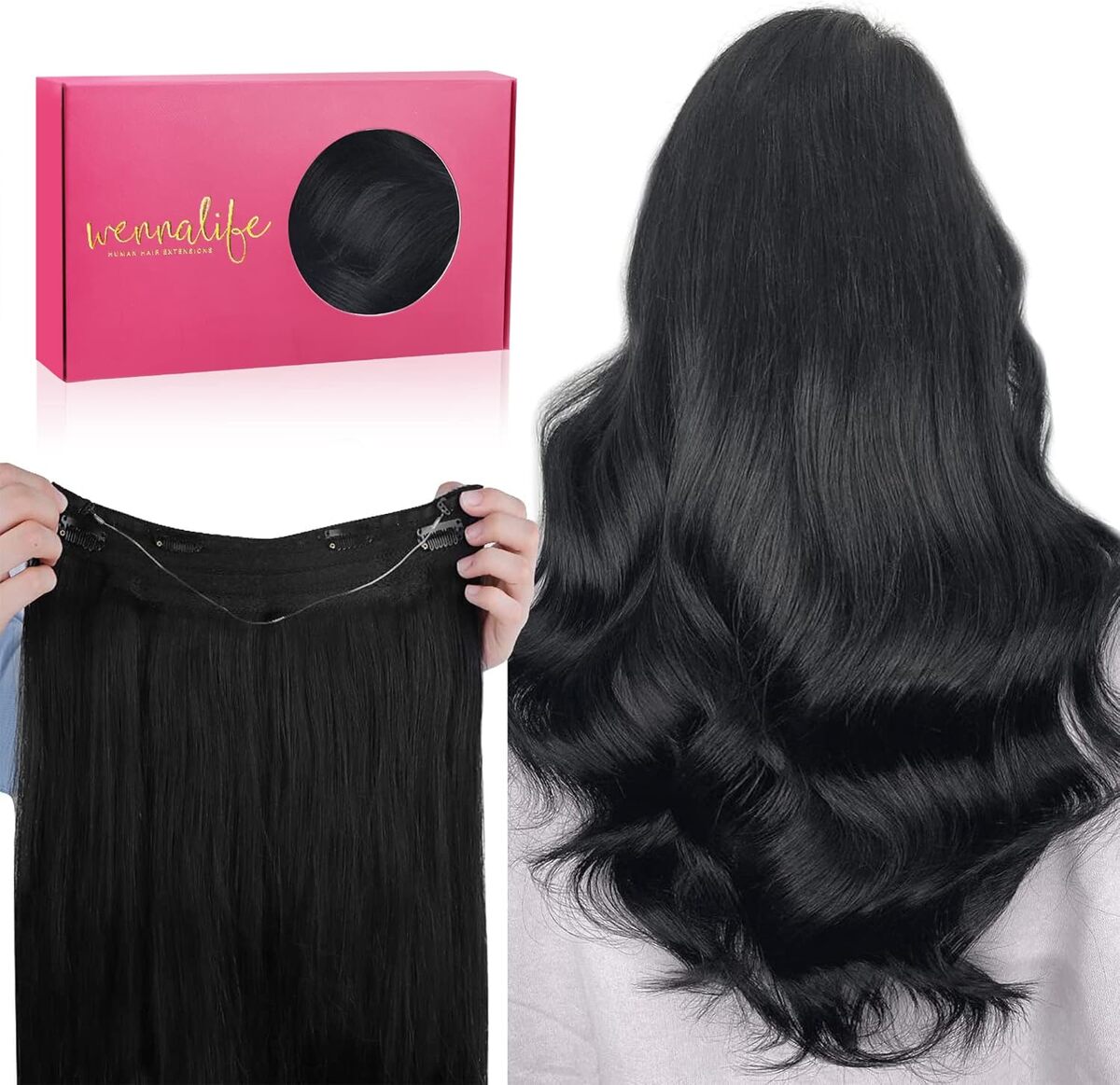 Avis : extensions cheveux naturel fil invisible Wennalife 50cm noir de jais