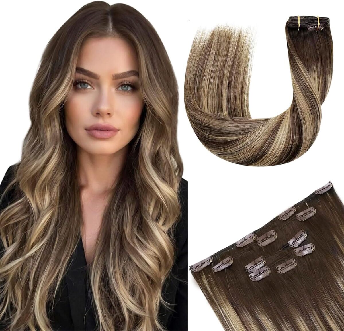Test des extensions à clip Hetto marron balayage 55 cm