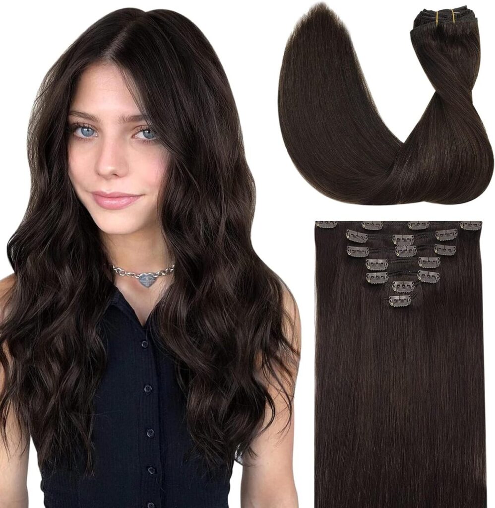 Test des extensions de cheveux naturels à clip Goo Goo 45 cm brun foncé clair