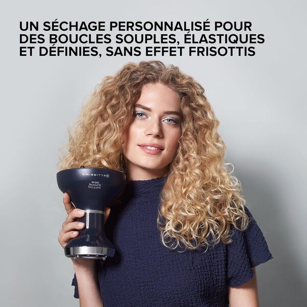 Bellissima Diffon Supreme Deluxe, diffuseur d'air chaud pour cheveux bouclés, technologie céramique plus kératine, diffuseur XL, 3 températures plus ioniseur, séchage en douceur, beauty bag
