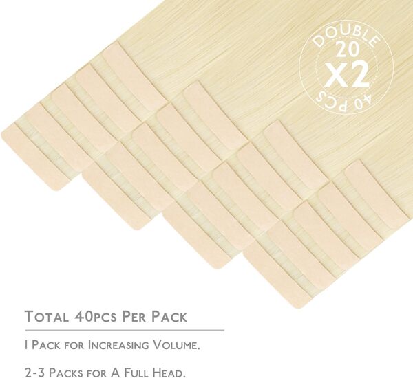 Extension Cheveux Naturel Adhesive, 50cm 100g 40pcs Extension Adhesive Cheveux Naturel, Extension Cheveux Naturel Remy Invisibles, Blond platine