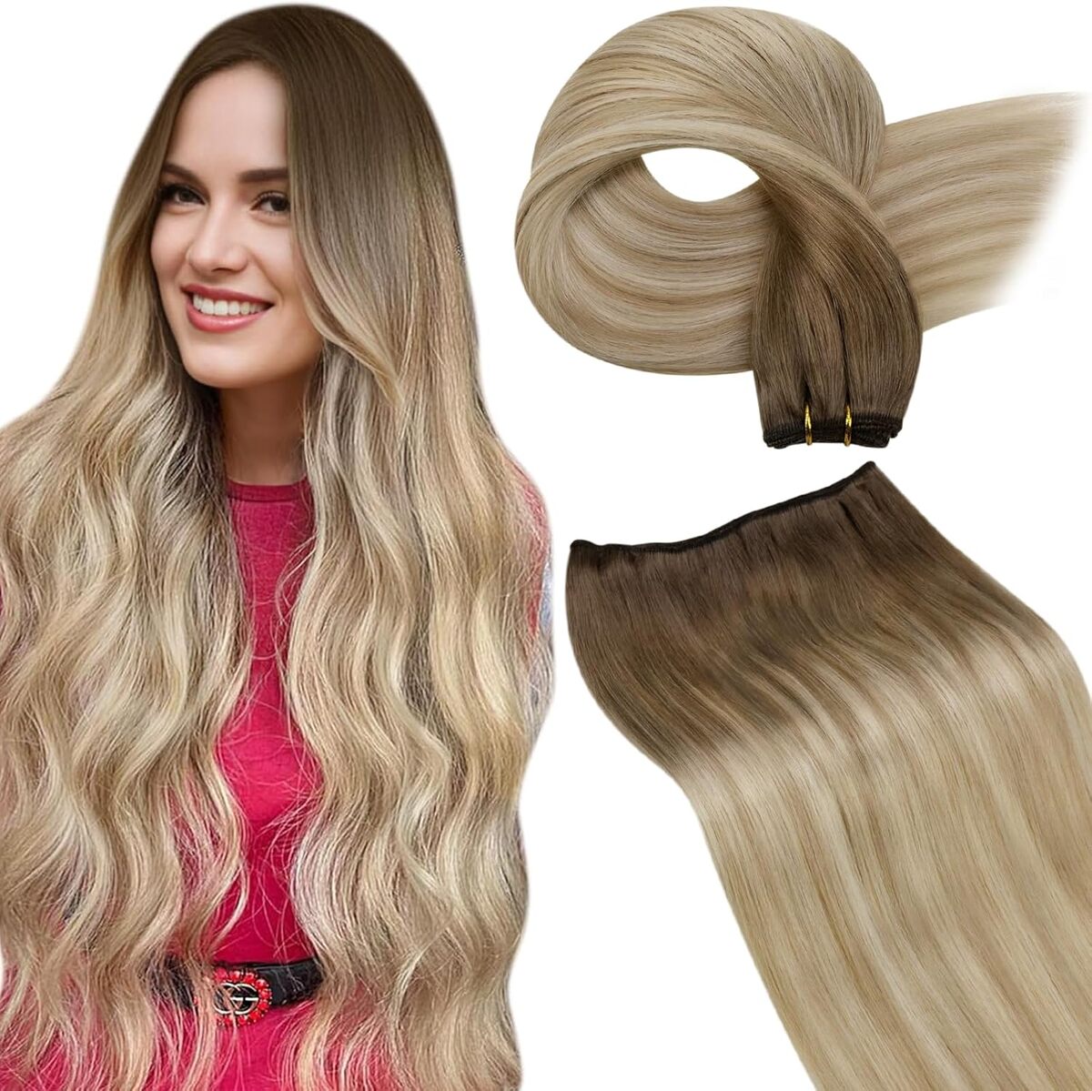 Avis LaaVoo : extension cheveux naturel ombre marron et blond 22 pouces