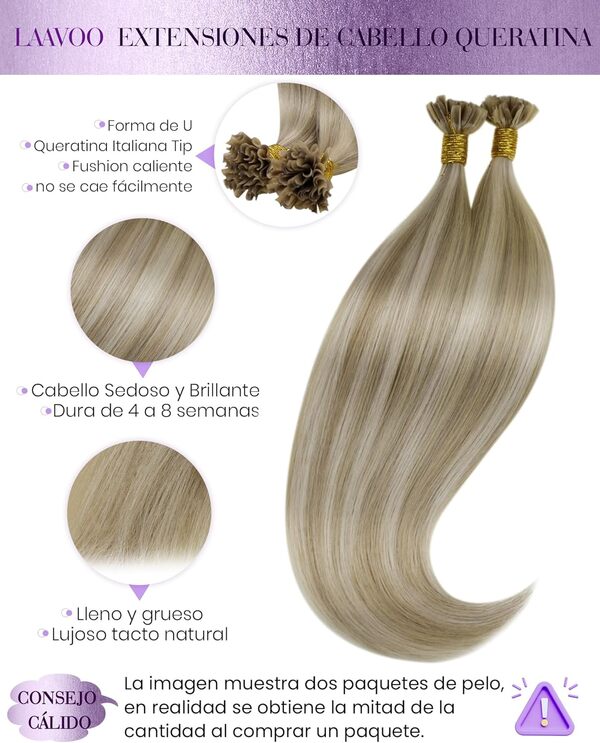 LaaVoo Extension Cheveux Naturel Keratine Blonde Highlight 50 Mèche 50g 55cm Extension Keratine Cheveux Humain Vrais Blonde Platine Lisse #p12/24