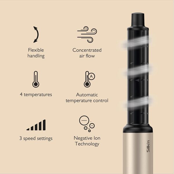 Silk'n air styler et sèche-cheveux - SilkyAir Flex - 2024 Edition - Multistyler 5 accessoires inclus, boucleurs auto-wrap, brosse plate, brosse ovale et plus - 1300 W - Noir