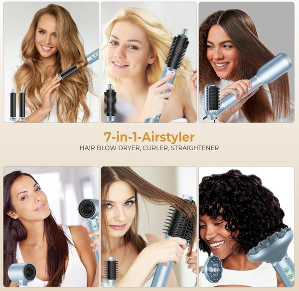 7 en 1 Air Styler OKWRAP Brosse Soufflante Hair Styler 110000 TR/MIM Seche Cheveux Avec Brosse Soufflante，320 Million Ion Sèche Cheveux, Sèche Cheveux Diffuseur, Léger, Faible Bruit