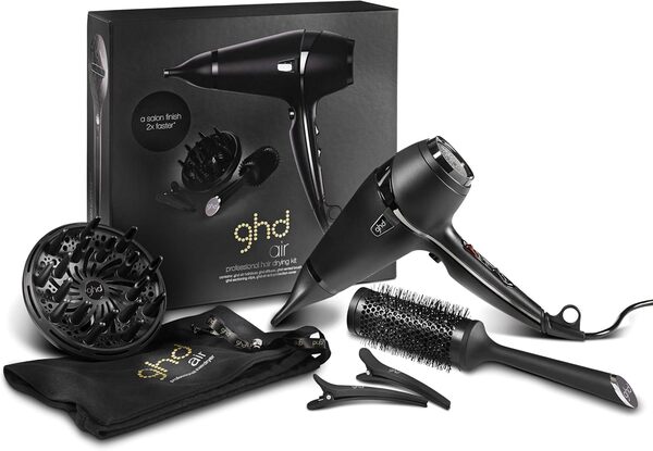 ghd - Coffret sèche-cheveux ghd Air - Sèche-cheveux professionnel (Noir) - Brosse, Diffuseur et Pinces inclus - Séchage et coiffage rapide - Réduit les frisottis - Idéal pour tous types de cheveux