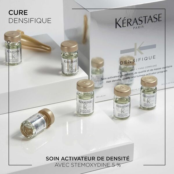 Kérastase, Densifique, Cure Densifiante Sans Rinçage, Soin Activateur de Densité, Pour Cheveux Fins & Clairsemés, 30 x 6 ml