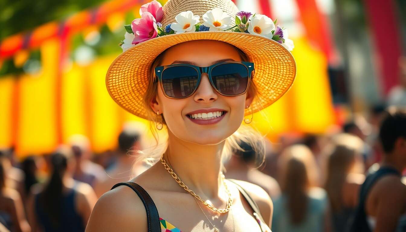 Accessoires imparables : lunettes, chapeau et couronnes de fleurs