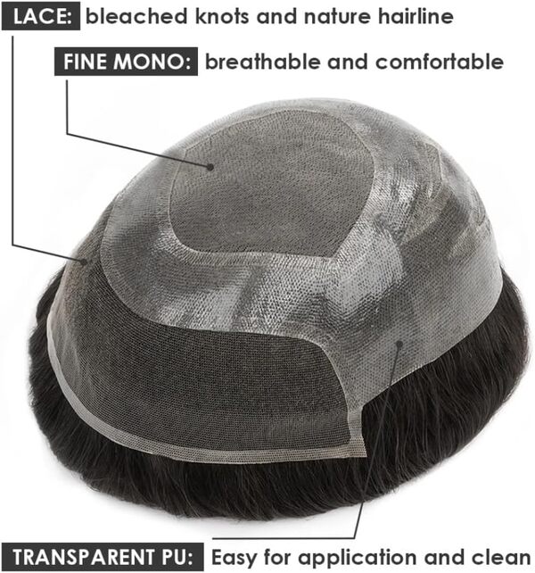 FPM Toupee vierge européenne, avec groupe ondulé, véritable système de remplacement humain (15,2 x 22,7 cm)