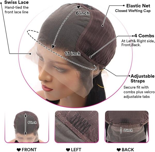 Perruque Bresilienne Perruque Femme Naturelle Cheveux Humain 13x6 Body Wave Lace Front Wigs Human Hair Peruque Femme Naturel Couleur Naturelle 22 Pouces Perruque Femme Naturelle Brésilien Densité 180%