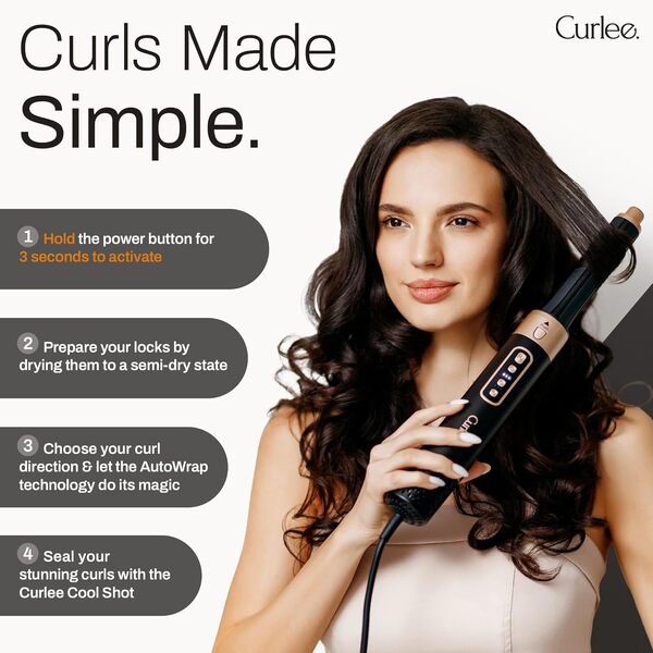 Curlee Brosse à cheveux 6 en 1 - Onyx noir - Système de séchage avec volume et brosse à lisser - Avec étui en cuir - Contrôle intelligent de la chaleur