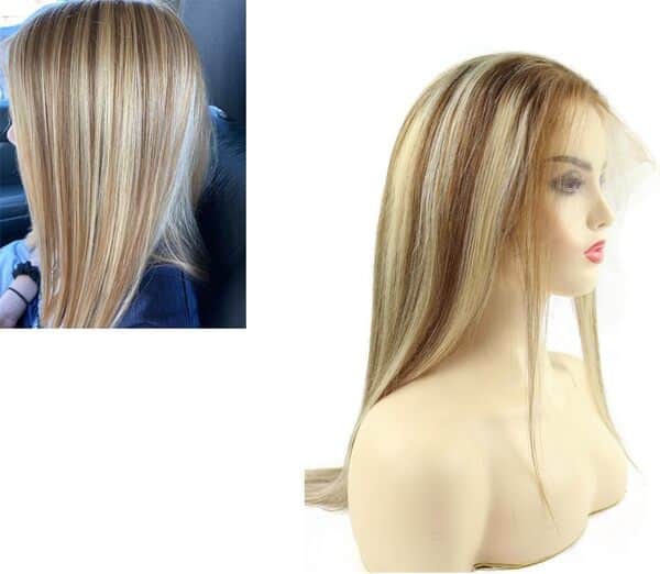 Larafona Perruque Cheveux Humain Blond/Brun Human Hair Wig Lace Front Wig Naturel Cheveux avec Baby Hair 130% Density 22inch/55cm