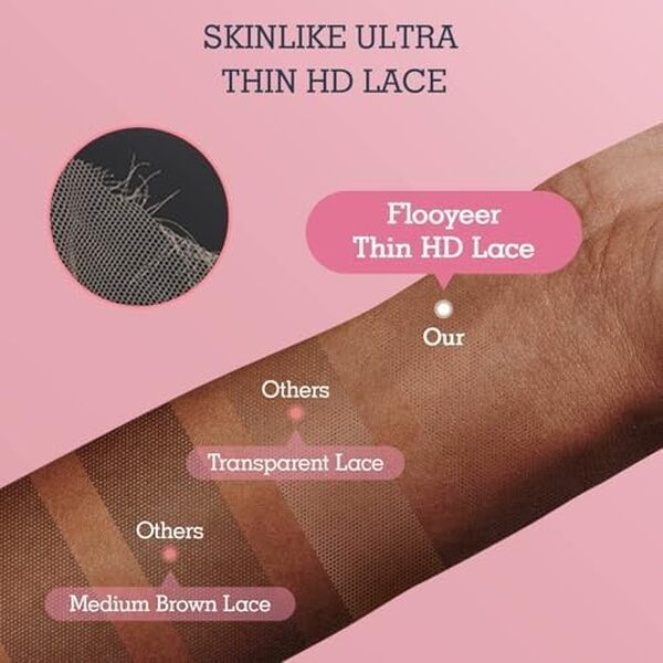 Skinlike - Dentelle frontale HD 33 x 4 d'une oreille à l'autre - 30,5 cm - Ondulée du corps - 0,1 mm - Ultra fine - Fermeture en dentelle HD - Cheveux humains décolorés - Couleur naturelle