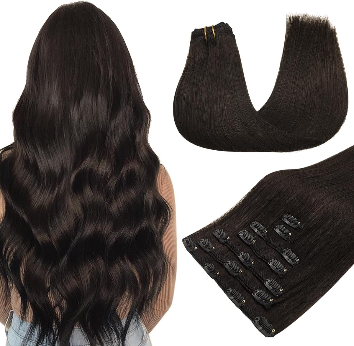 Test extensions MAXITA cheveux 45 cm, brun foncé, clip humain
