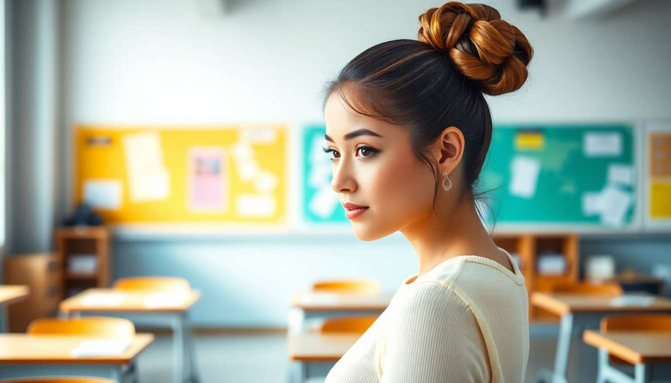 Chignon double pour un effet asym&eacute;trique et moderne