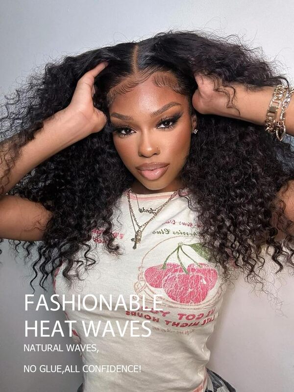 32 Pouces Deep Wave Perruque Femme Naturelle Brésilien Perruque Naturel Humaine Sans Colle Cheveux Humain bouclée 6X6 200% Densité Glueless HD Lace Wig Human Hair Pre Plucked Pre Cut No Glue(76cm)
