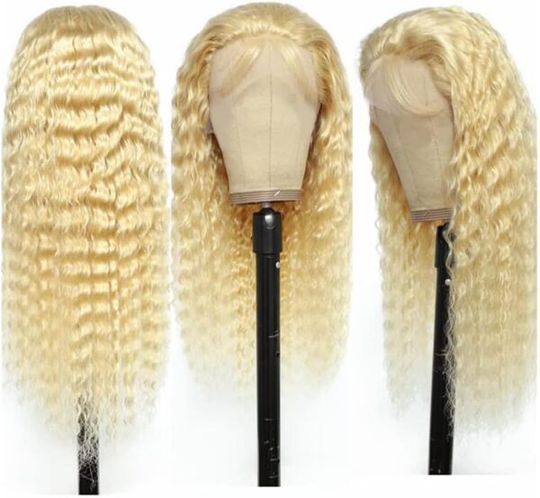 AiPliantfis Perruque de cheveux humains 613 lace front perruque ondulée profonde sans colle Usure et Go Blond miel non transformé Cheveux brésiliens Remy 61 cm