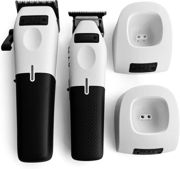 TPOB Play White Barber Tondeuse à cheveux et tondeuse pour homme 7500 tr/min avec poignées en caoutchouc noir