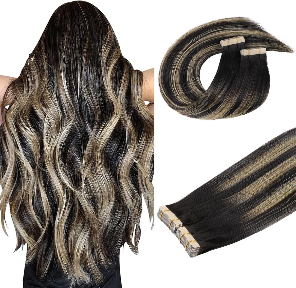 Test de l'extension cheveux adhesive Doorés : balayage noir à blond clair 55 cm