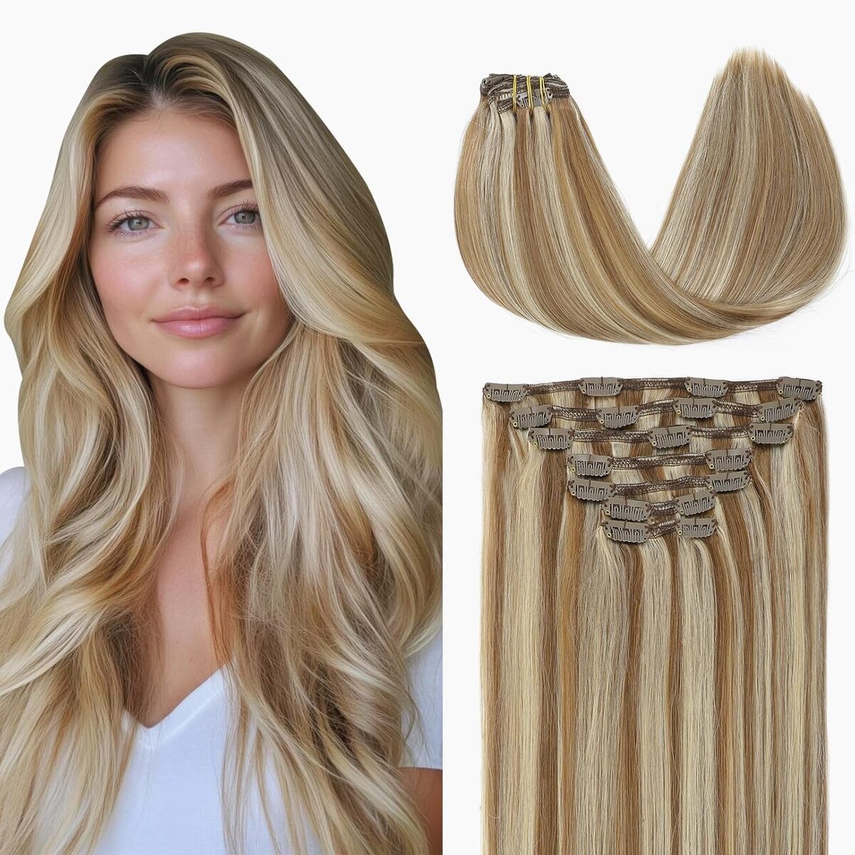 Test : extensions à clipser VINBAO 55, 9 cm brun cendré-blond