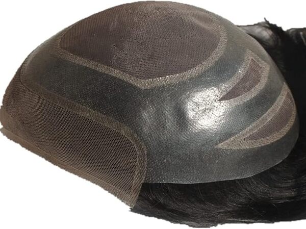 Perruque en cheveux humains pour homme - Dentelle française blanchie - Cheveux naturels naturels en poly - Système de cheveux européens - 10 x 8