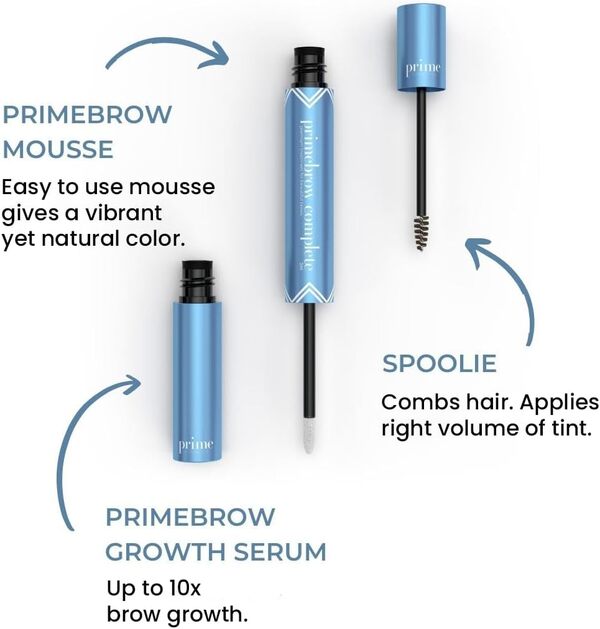 Prime Prometics PrimeBrow Complete – Soin des sourcils 3 en 1 pour femmes matures – Teintes de mousse à sourcils, formes de pinceaux magiques en spirale, sérum de croissance des sourcils comble les