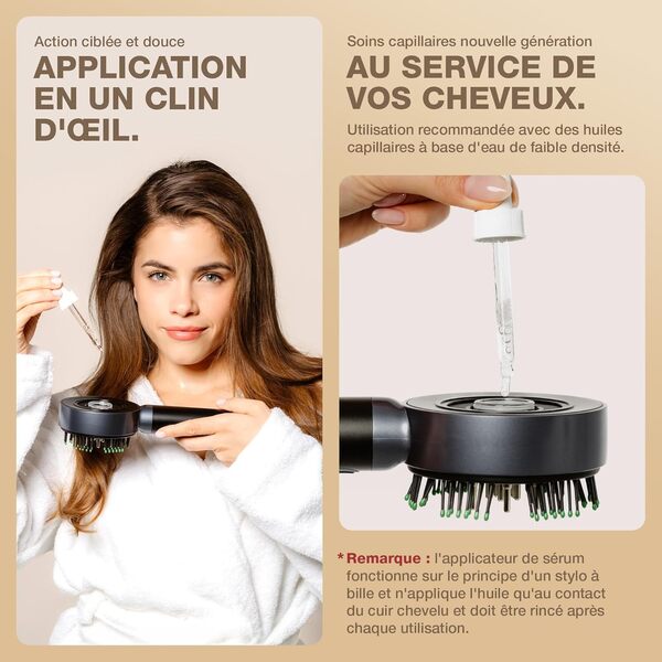 DONNERBERG® MIO Soin des Cheveux et du Cuir Chevelu Applicateur d’Huile Capillaire Électrique avec 7 Ans de Garantie sur le Moteur : La Brosse de Massage du Cuir Chevelu pour un Massage Relaxant
