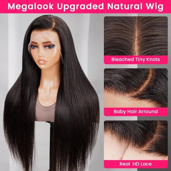 MEGALOOK Upgraded 13x4 Pre Cut Lace Front Bleached Knots Wigs 200% Density Perruque Femme Naturelle Brésilien Perruque Cheveux Humain Wear and Go Glueless Wigs Natural Hairline 28 Pouces