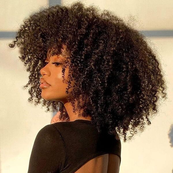 Perruques de Cheveux Humains bouclés Afro crépus avec Frange, Perruques de Cheveux Humains Vierges brésiliens Pleines Faites à la Main Faites à la Main Perruques de Cuir chevelu,250%,20inch [Classe énergétique A]
