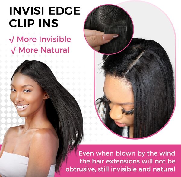 Lashey InvisiEdge Extension Cheveux Naturel Clip 40cm 110g 7 Pièces Injected Seamless Clip in Hair Extensions Human Hair Noir Naturel Cheveux Raides Extension à Clip Sans Couture
