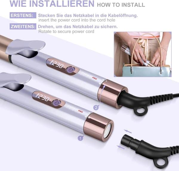 PARWIN PRO BEAUTY Ensemble De Coiffure Professionnel 3 En 1, Comprend Un -Lisseur Cheveux 25 MM -Boucleur 32 MM -Rosse Lissante, Contrôle De La Température Par Led Et Chauffage Instantané