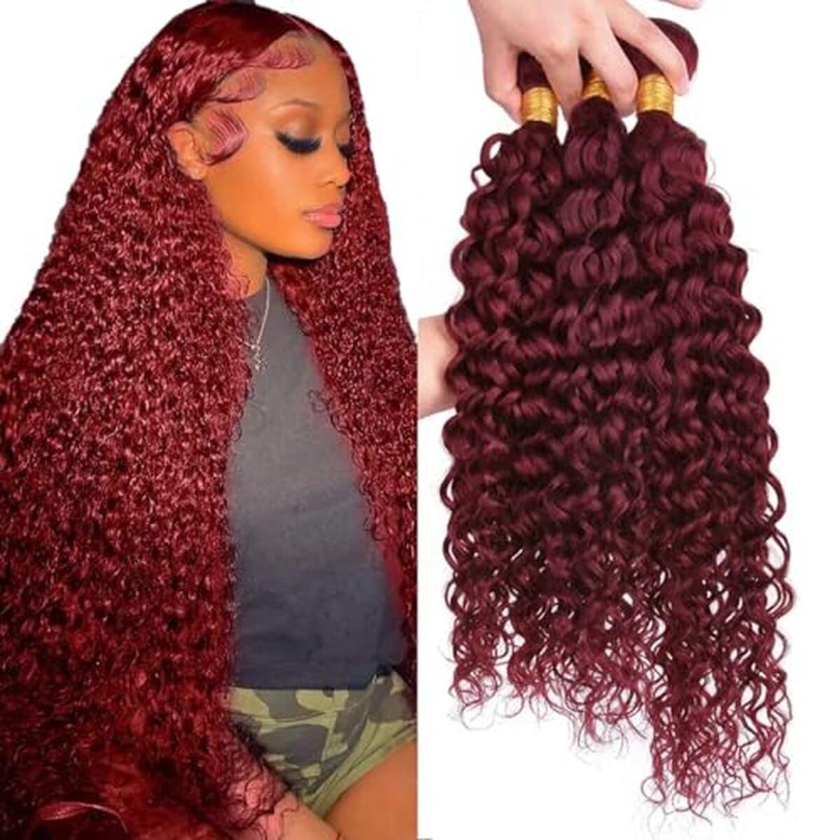 Test des extensions de cheveux Creuost Water Wave, modèle #99j burgundy 34 pouces