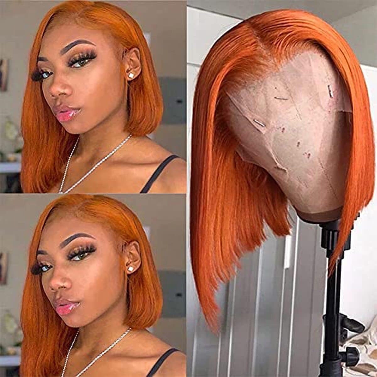 Avis : perruque dentelle frontale orange pré-épilée 25, 4 cm femme