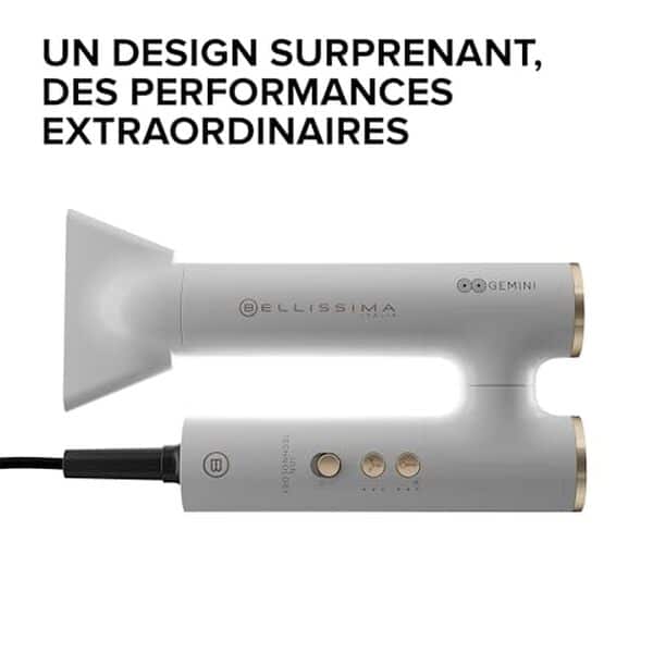Découvrez le Bellissima Gemini, un sèche-cheveux léger et performant avec ioniseur intégré pour des cheveux plus sains et brillants. Idéal pour un coiffage optimal et rapide.