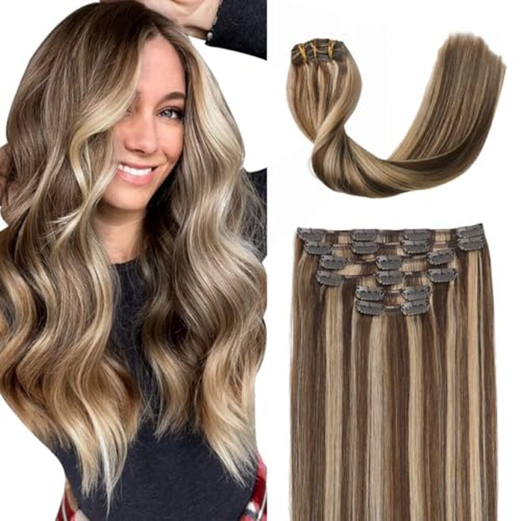 Test de l'extension Sindra cheveux naturel brun moyen-blond caramel 40cm